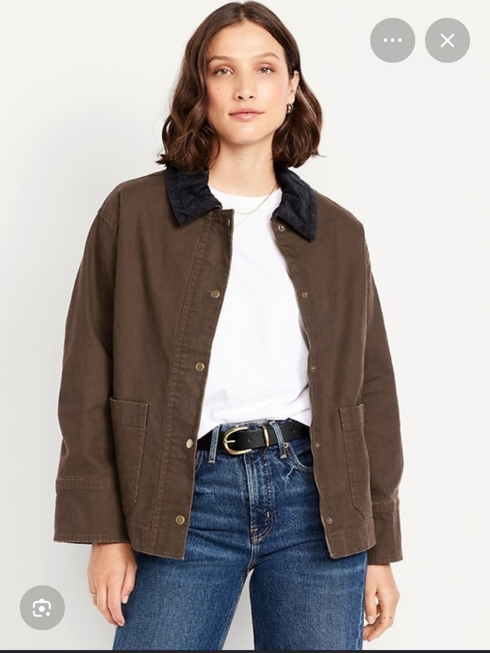 Old Navy Brown Canvas Utility Jacket with Black Contrast Collar